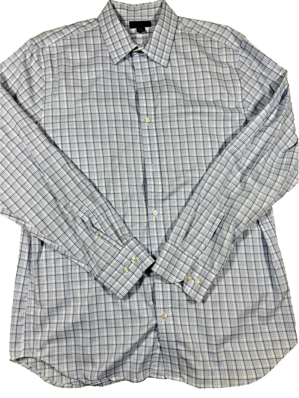 Banana Republic Men's LS Shirt XL Slim Fit 17-17.5" Collar Light Blue Plaid